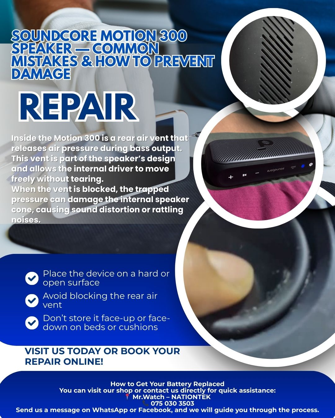 Soundcore Motion 300 Speaker Damage — Common Mistakes & Repair