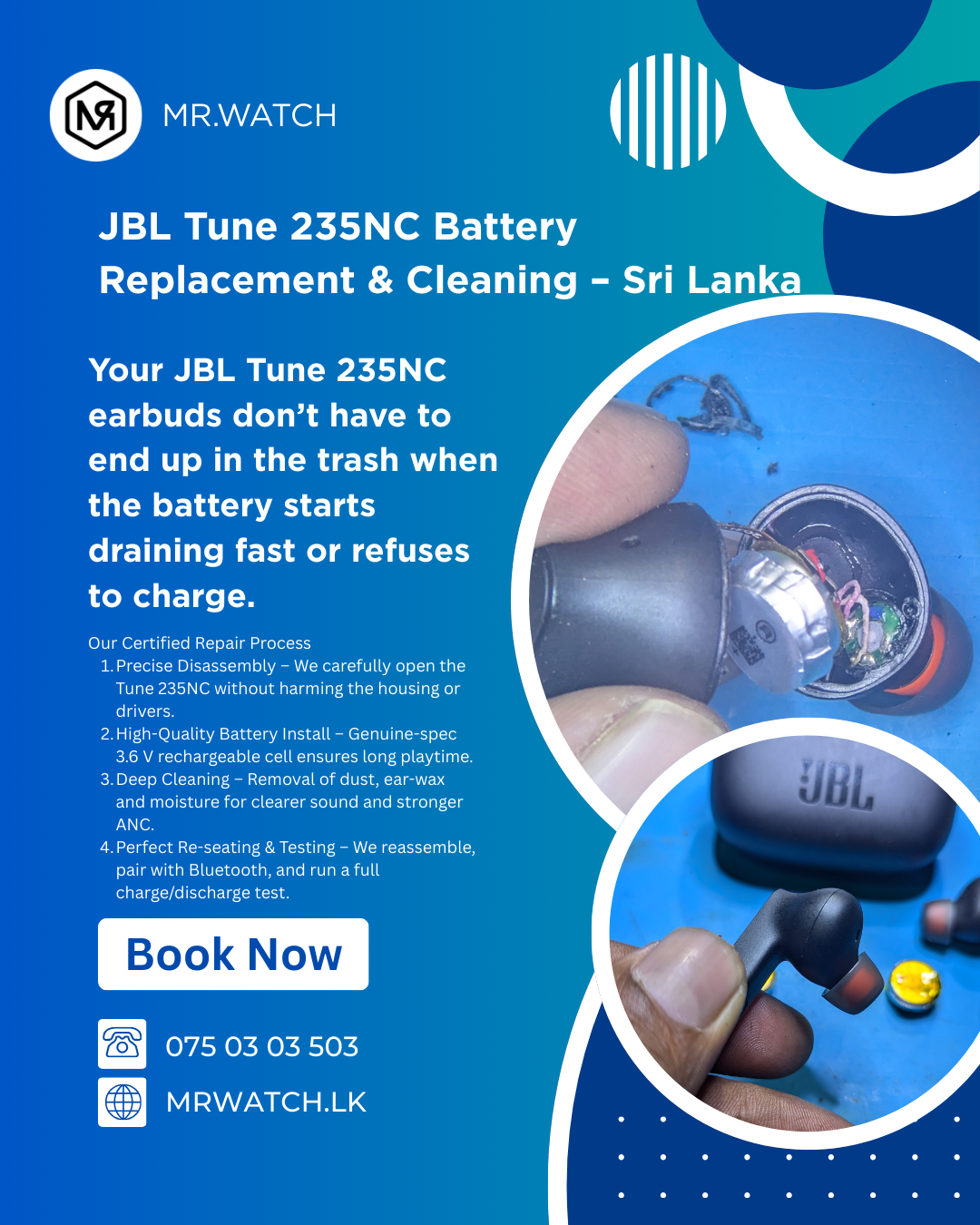 JBL Tune 235NC Battery Replacement & Cleaning – Sri Lanka