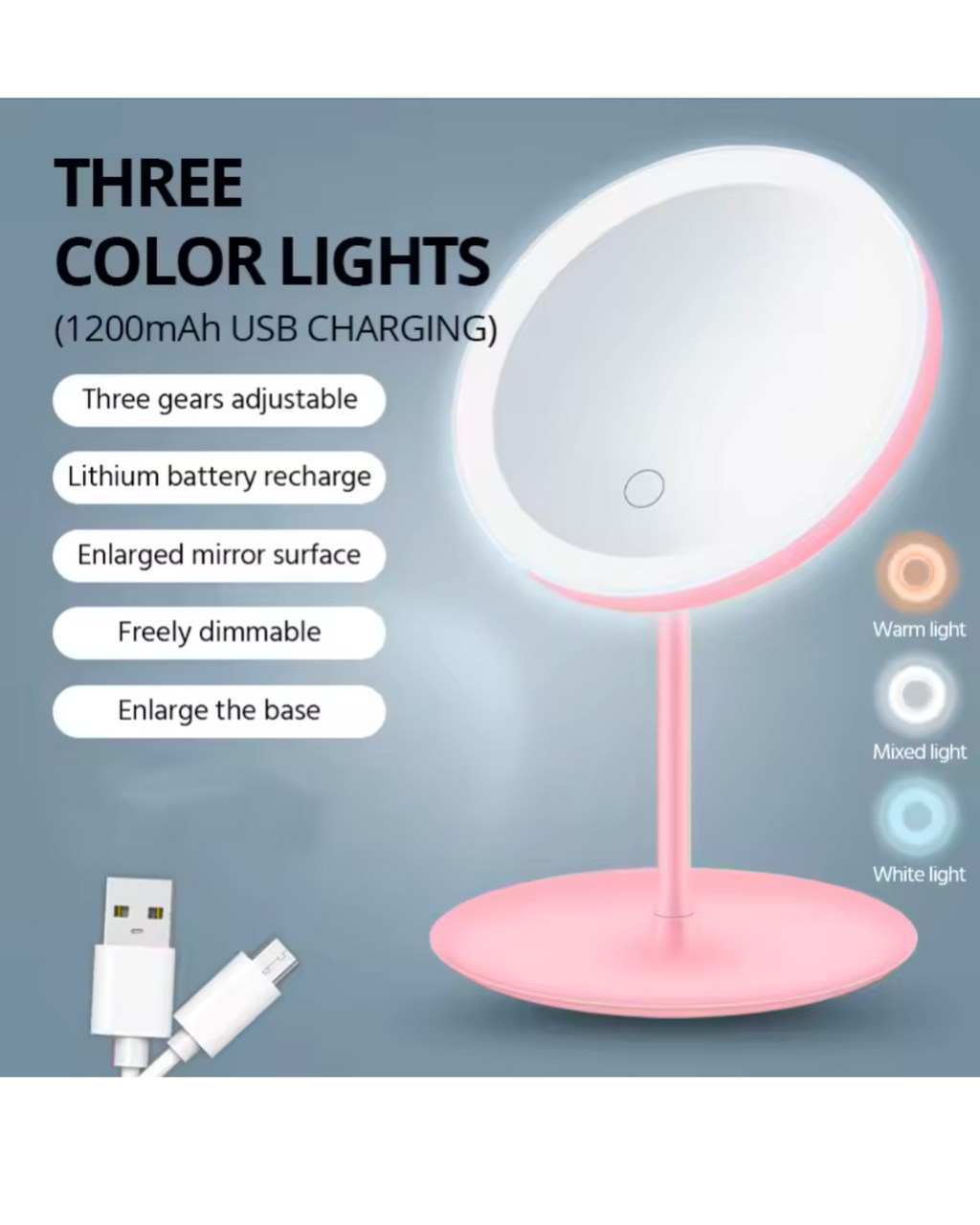 Makeup Mirror With Led Light Foldable With USB Cable Cosmetic Mirror Mr watch 