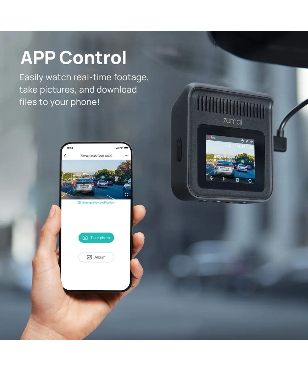 70mai Dash Cam A400 1440P Quad HD with 2-inch Screen Dual-channel Optional