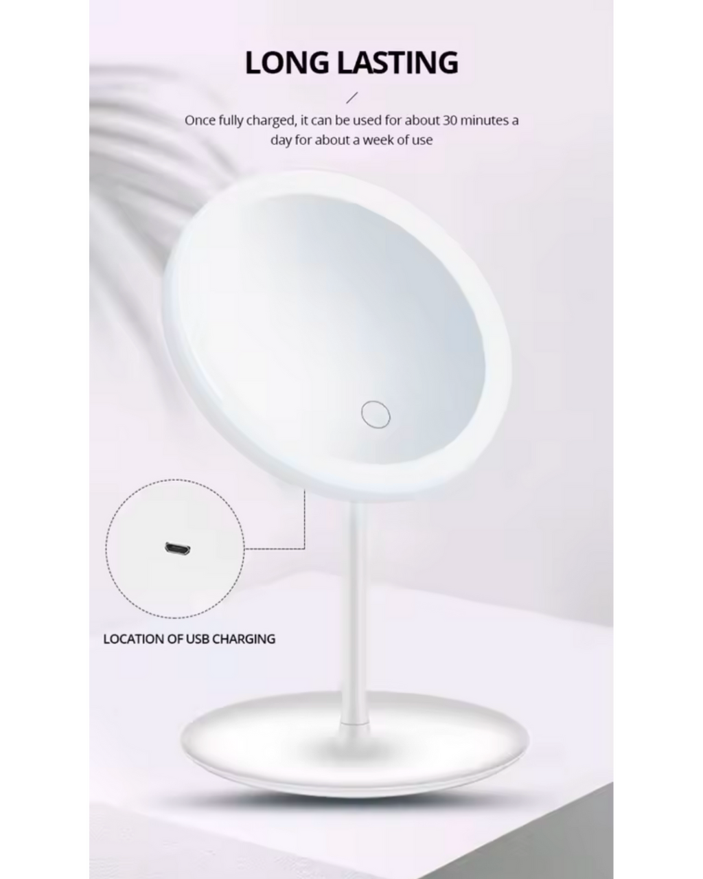 Makeup Mirror With Led Light Foldable With USB Cable Cosmetic Mirror Mr watch right 