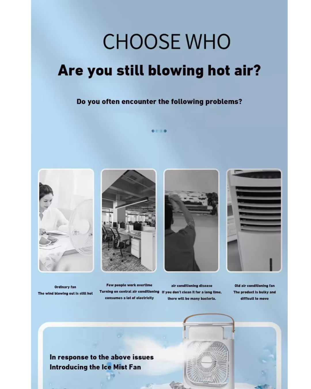 Mini Air Cooler LED Night Light Water Mist Fun 3 In 1 Air Humidifier