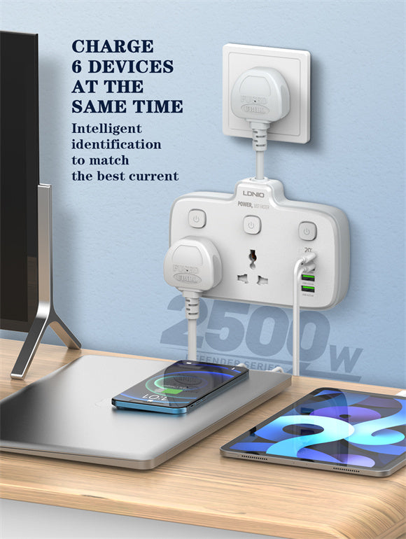LDNIO SC2413 Universal Outlets Power Strip Tower 2 Outlet Wall Electric Plug PD 20W USB Power Cube Power socket