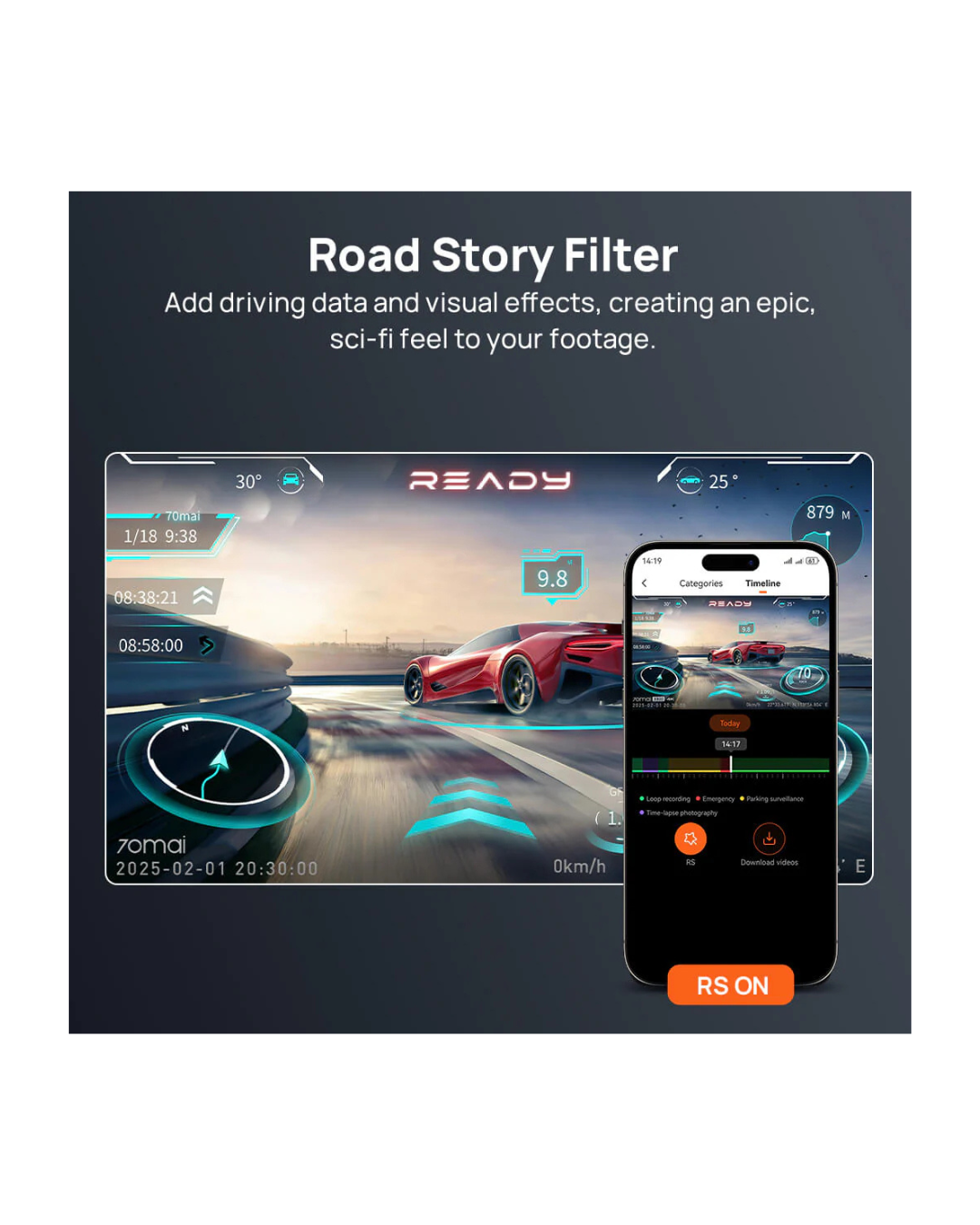 70mai Dash Cam 4K A800SE Set  30FPS  HDR, Super Night Vision, GPS, ADAS & 24H Parking Surveillance