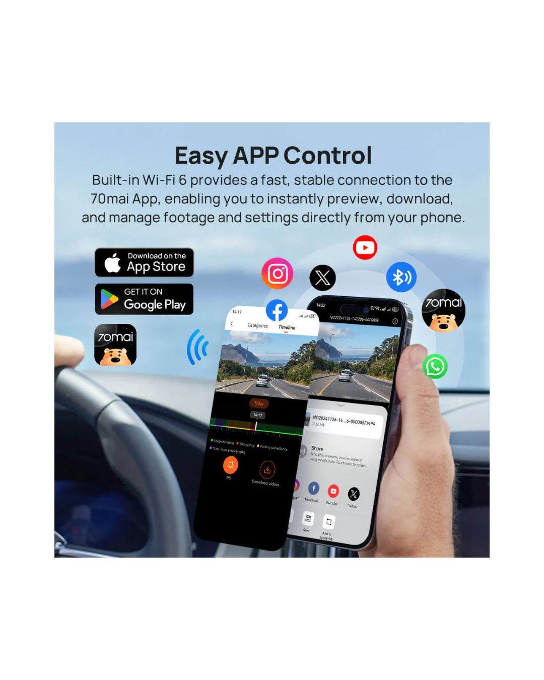 70mai Dash Cam 4K A800SE Set  30FPS  HDR, Super Night Vision, GPS, ADAS & 24H Parking Surveillance