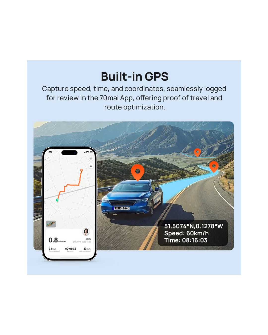 70mai Dash Cam 4K A800SE Set  30FPS  HDR, Super Night Vision, GPS, ADAS & 24H Parking Surveillance