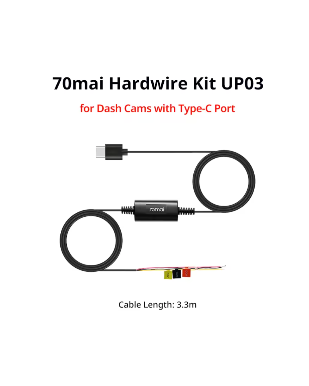 70mai Hardwire Kit UP03 for Dash Cam A810 / M500 / Omni / A500S – 24H Parking Surveillance Power Cable