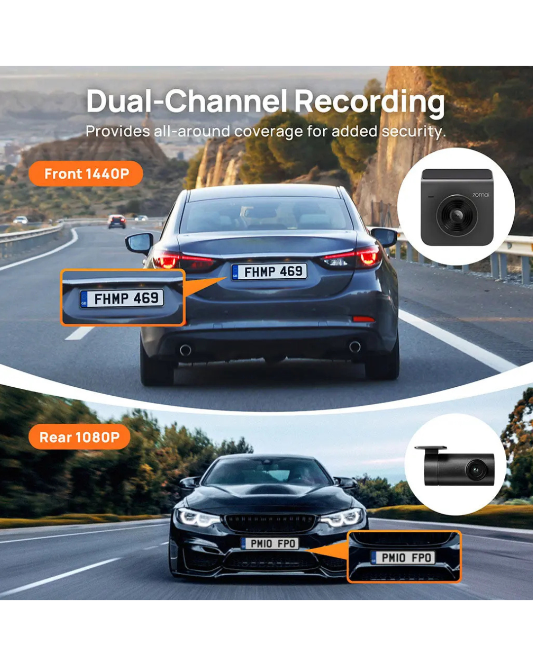 70mai Dash Cam A400 1440P Quad HD with 2-inch Screen Dual-channel Optional