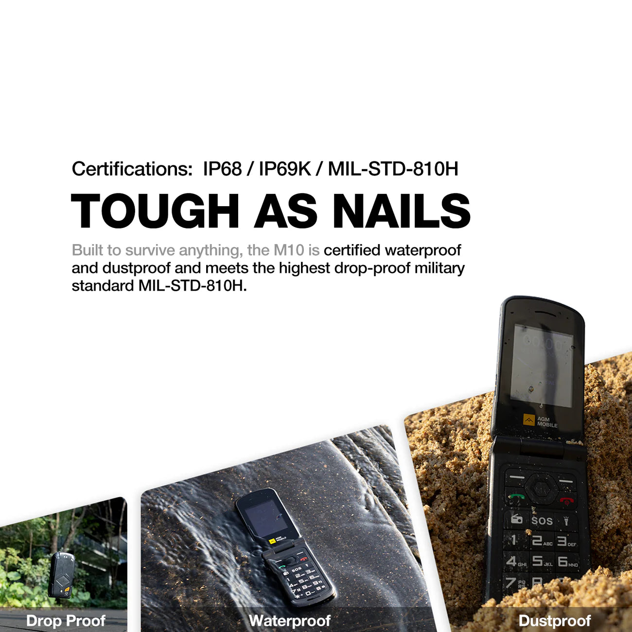 AGM M10｜Smart LED Alerts｜Dual SIM｜SOS Call Key｜High-decibel Speaker