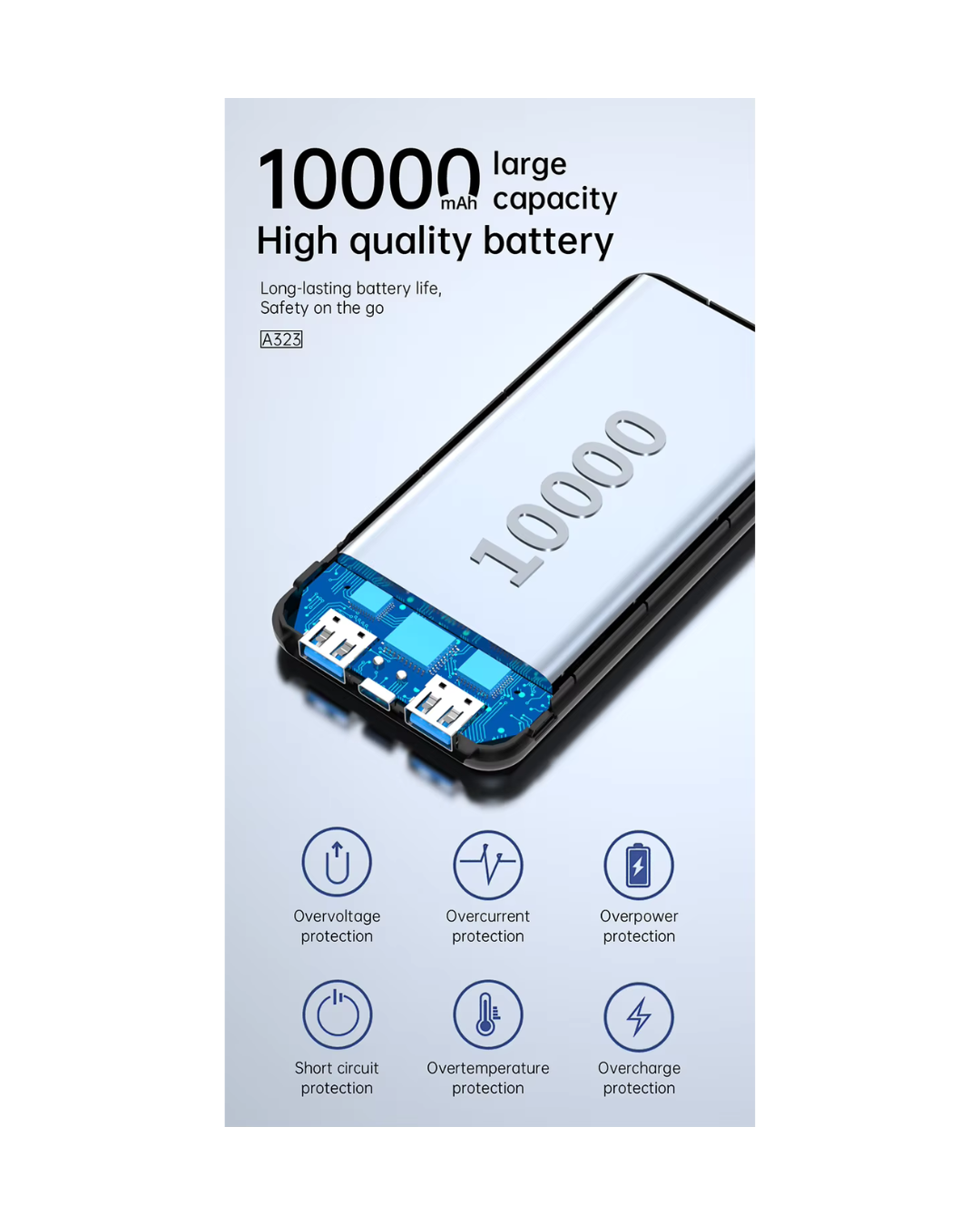 ASPOR A323 10000mAh Mini Power Bank | 12W Fast Charging | LED Display | Type-C & Micro USB