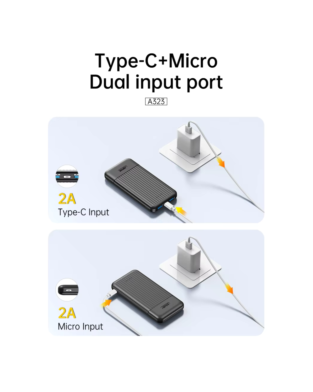 ASPOR A323 10000mAh Mini Power Bank | 12W Fast Charging | LED Display | Type-C & Micro USB