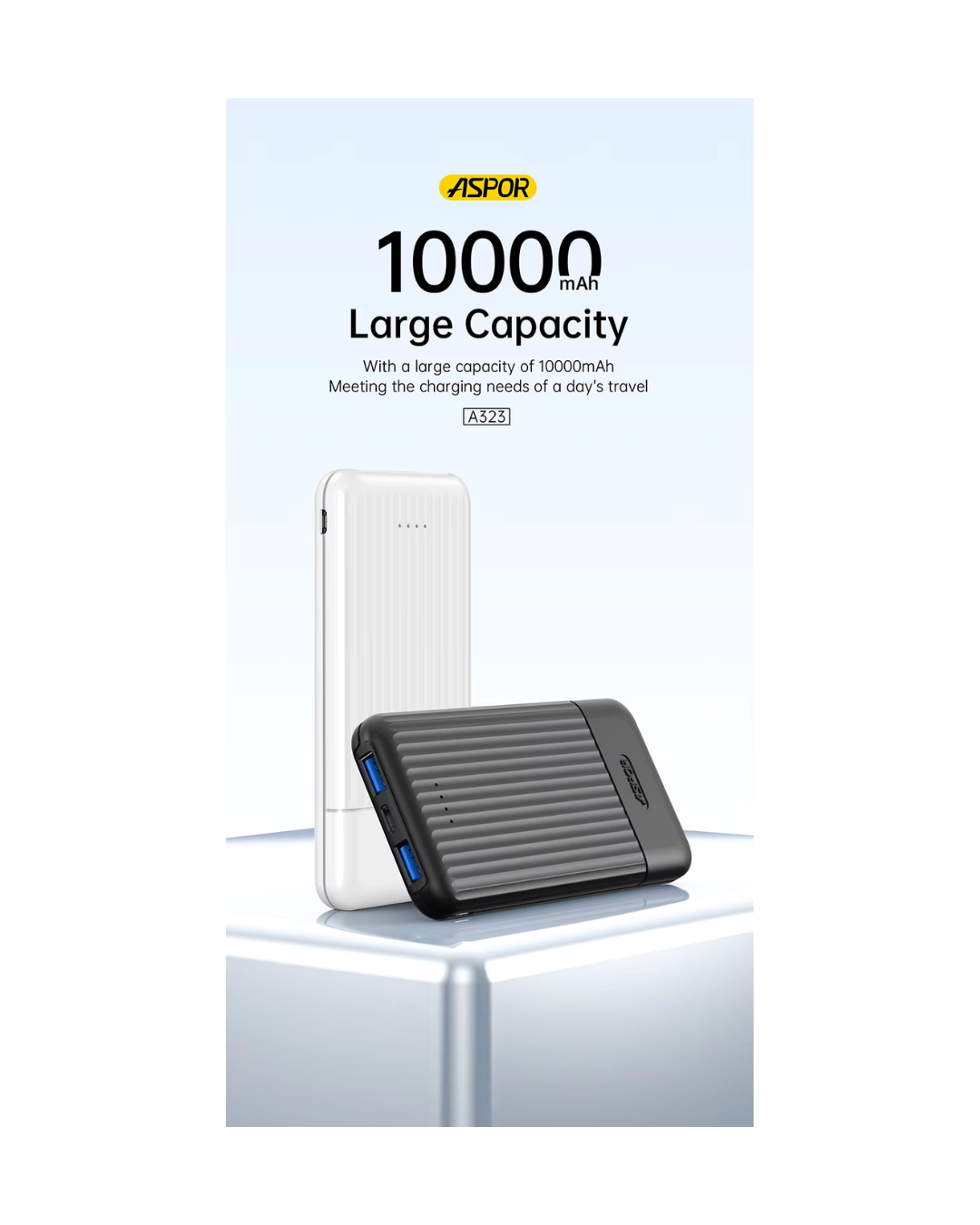 ASPOR A323 10000mAh Mini Power Bank | 12W Fast Charging | LED Display | Type-C & Micro USB