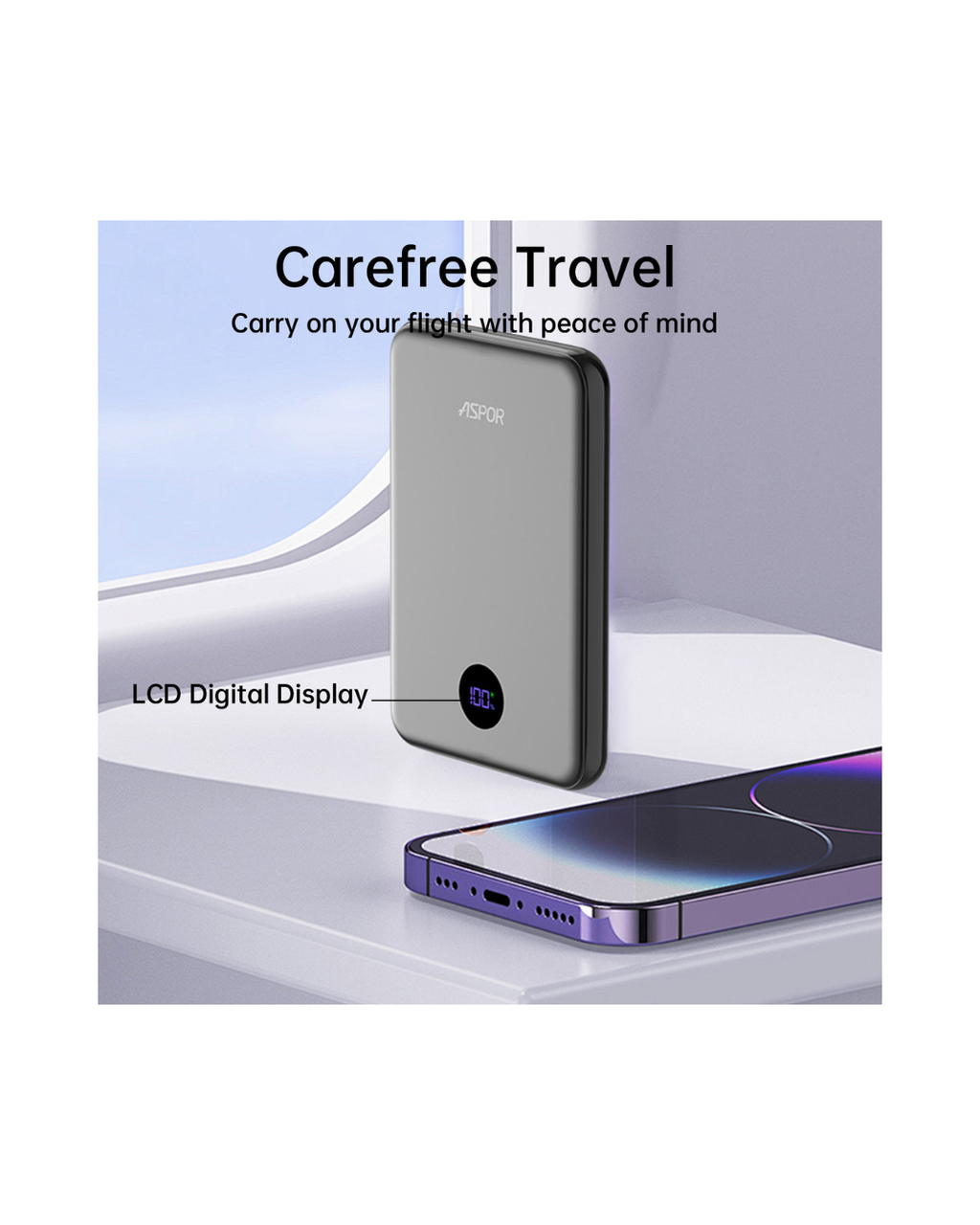 Aspor A385 10000mAh Magnetic Wireless Power Bank | PD 20W Fast Charging | Mini Portable | Type-C & Qi Wireless | LCD Display