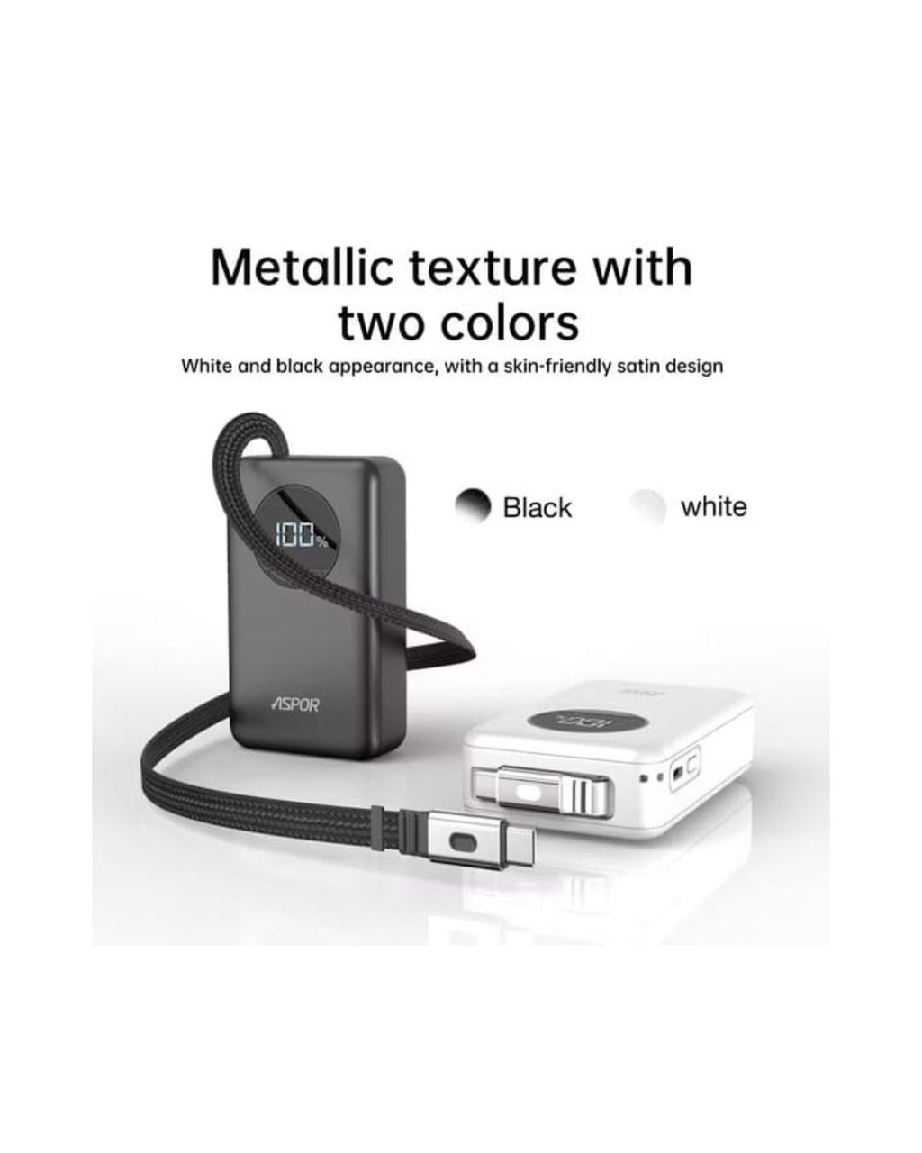 Two electronic devices with metallic texture, one black and one white, on a white background.