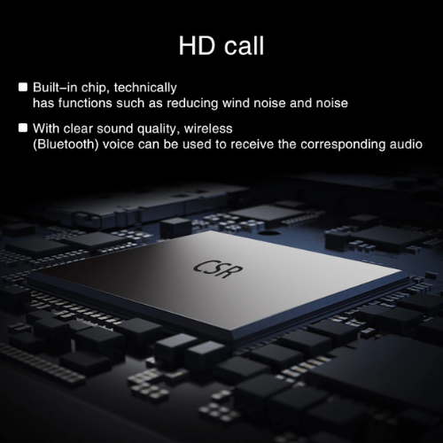 Chip with CSR logo on a circuit board background, text about HD call features.