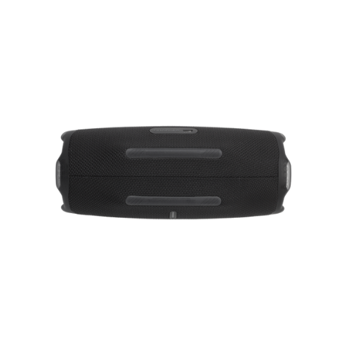 Black portable speaker on a white background