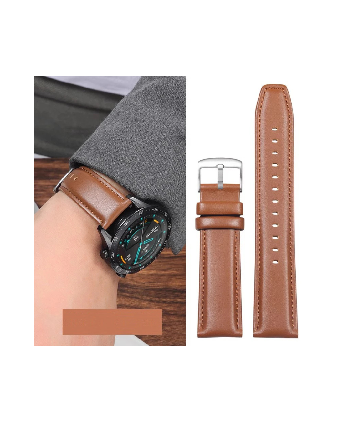 Genuine Leather Watch Strap 20mm / 22mm – Premium Replacement Band for Haylou Solar Ultra & Smartwatches (Steel Buckle)