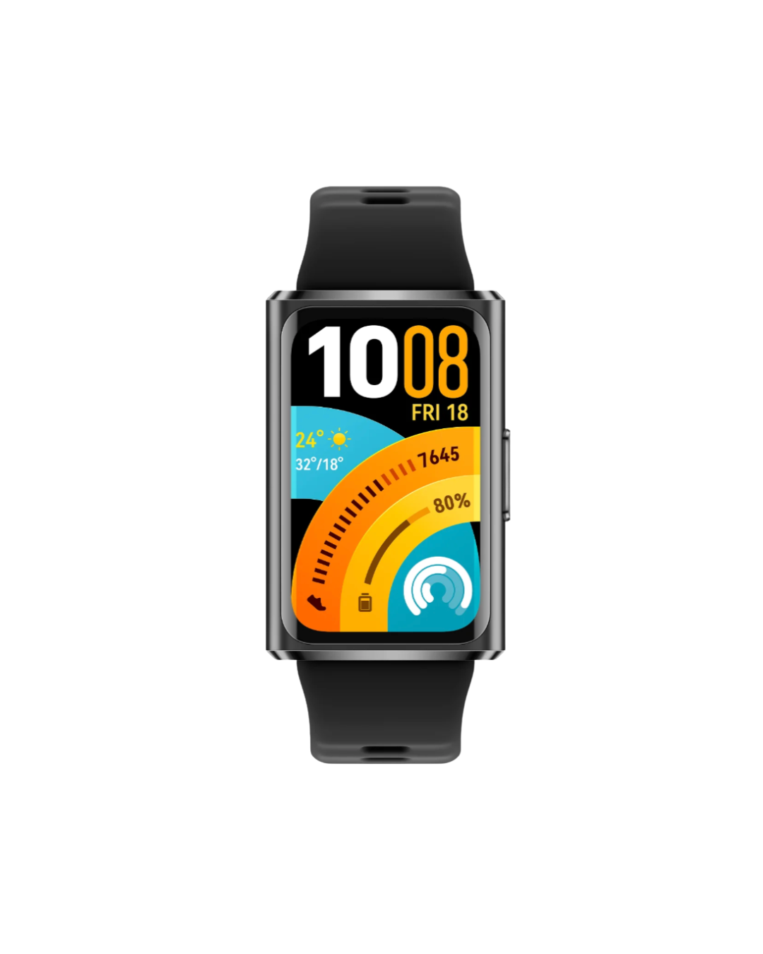 Smartwatch with a black band on a white background