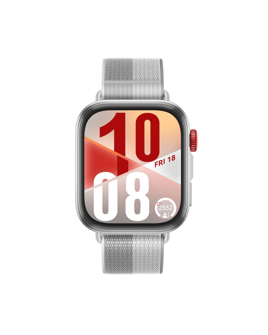 Smartwatch with a silver mesh band on a white background