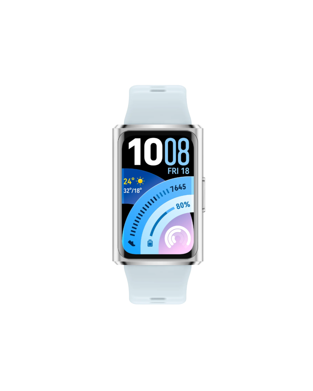 Smartwatch with a light blue strap on a white background