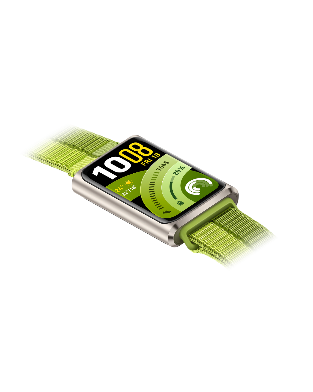 Smartwatch with green band on a white background