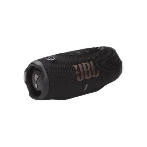 Black JBL speaker on a white background
