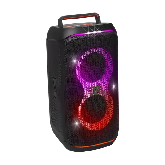 JBL PartyBox Club 120 speaker with red and purple lights