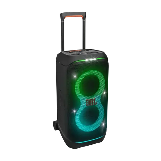 JBL PartyBox Stage 320 speaker with wheels and lights