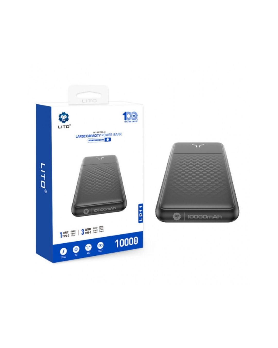 LITO LP11 10000mAh Slim Power Bank – Fast Charging Portable Charger (Black)