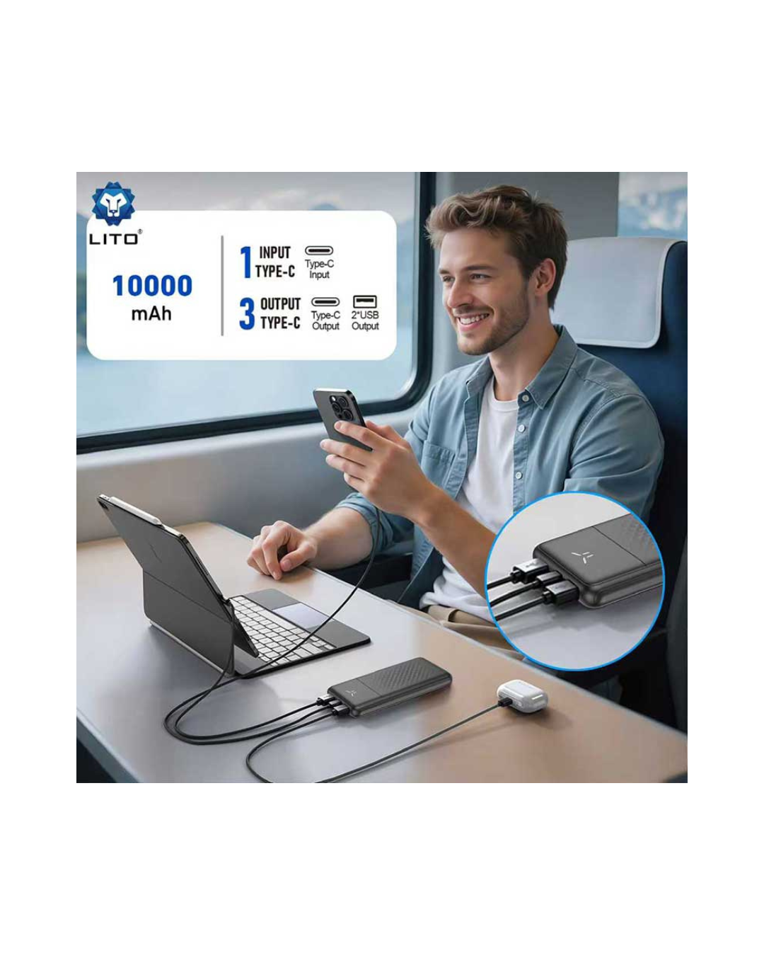 LITO LP11 10000mAh Slim Power Bank – Fast Charging Portable Charger (Black)