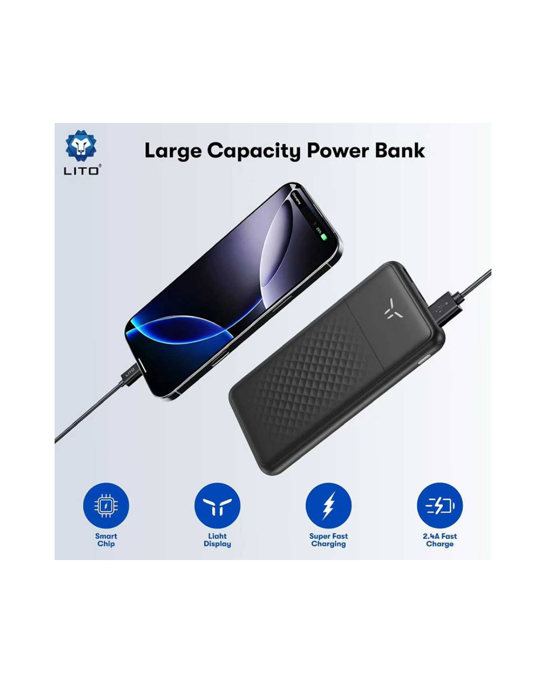 LITO LP11 10000mAh Slim Power Bank – Fast Charging Portable Charger (Black)
