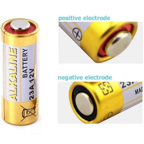 Alkaline battery with labeled positive and negative electrodes on a white background