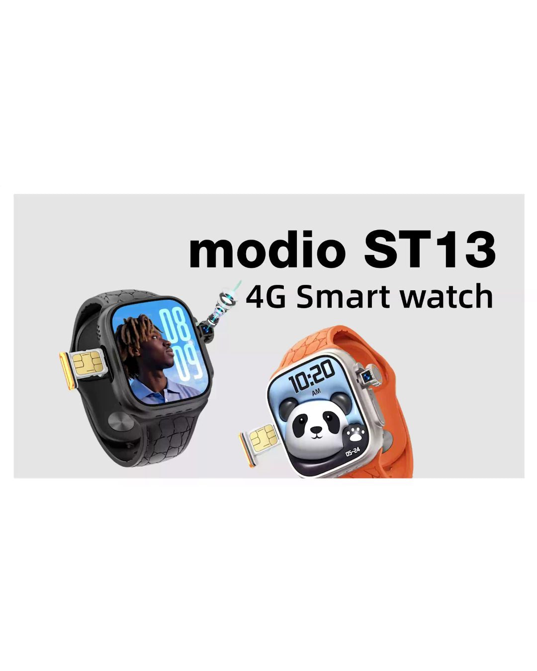 Modio ST13 5G SIM Android Smart Watch | 2.2" HD Display | 3 Strap Combo | Camera | Wireless Charging | Space Aluminum Case