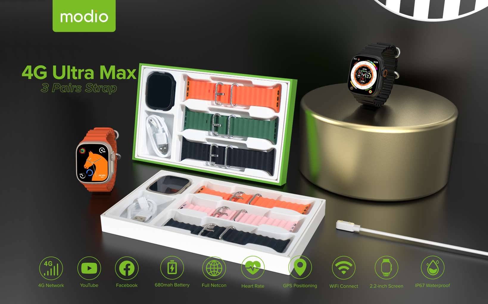 Modio 4G Ultra Max Sim Smart Watch.