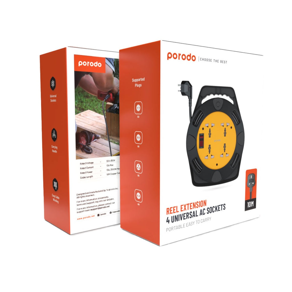 Porodo 4AC Extension Cable Reel with UK mr watch