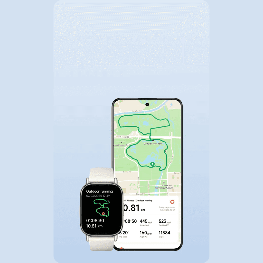 Redmi Watch 5 Lite with smartphone showing fitness tracking