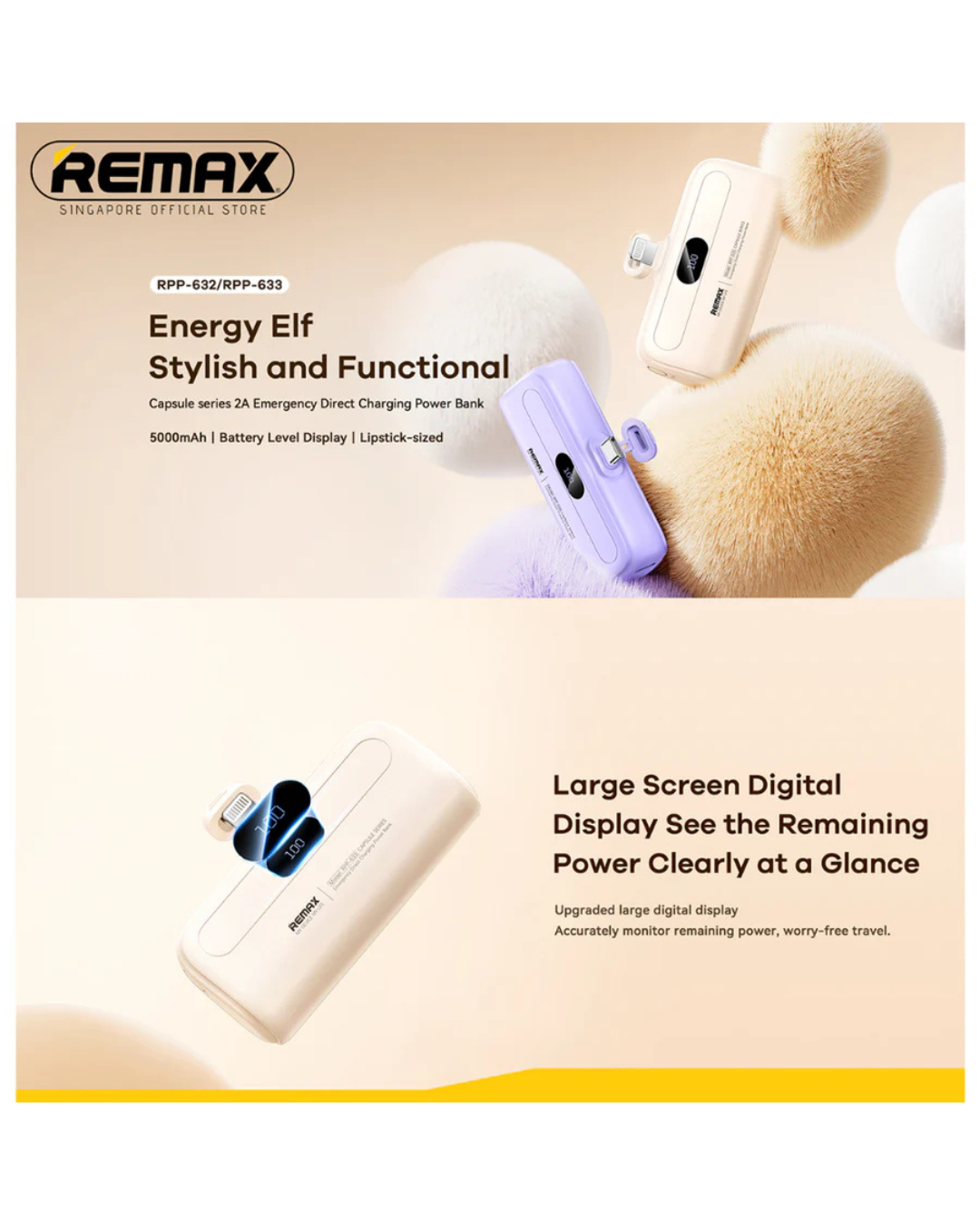 Remax Mini Power Bank 5000mAh Capsule Series 2A Type-C Emergency Direct Charging