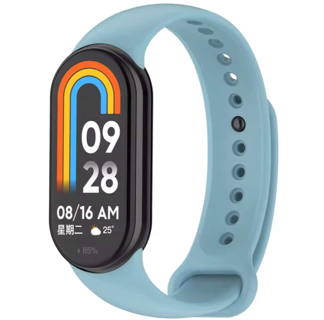 Smartwatch with a light blue band on a white background