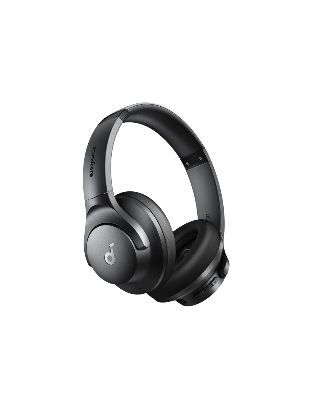 Black headphones on a white background