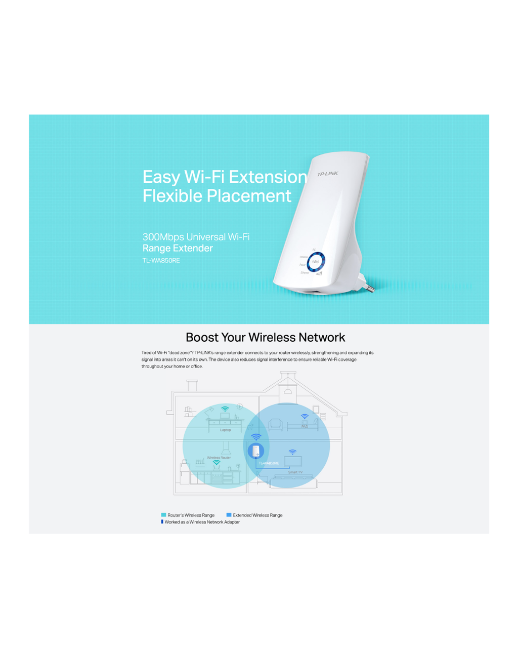 TP-Link TL-WA850RE 300Mbps Wi-Fi Range Extender | Signal Booster | Access Point Mode