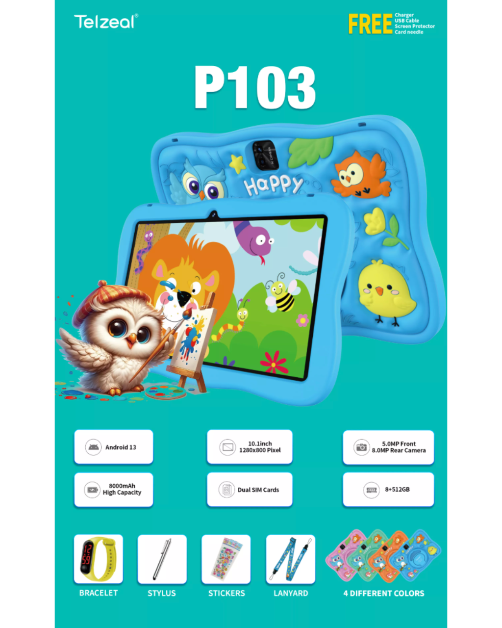 Telzeal P103 10.1" Kids Edition Smart Tablet | 128GB | 10,000mAh Massive Battery
