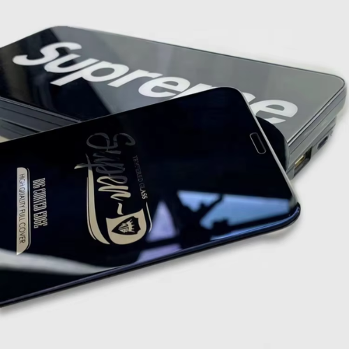 Two smartphones with 'Supreme' branding on a light gray background