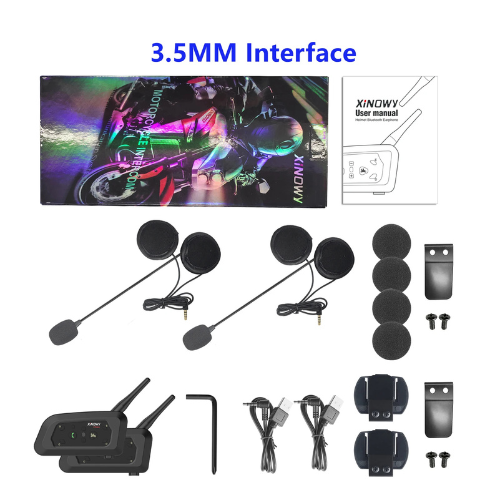 Motorcycle helmet intercom system with accessories on a white background