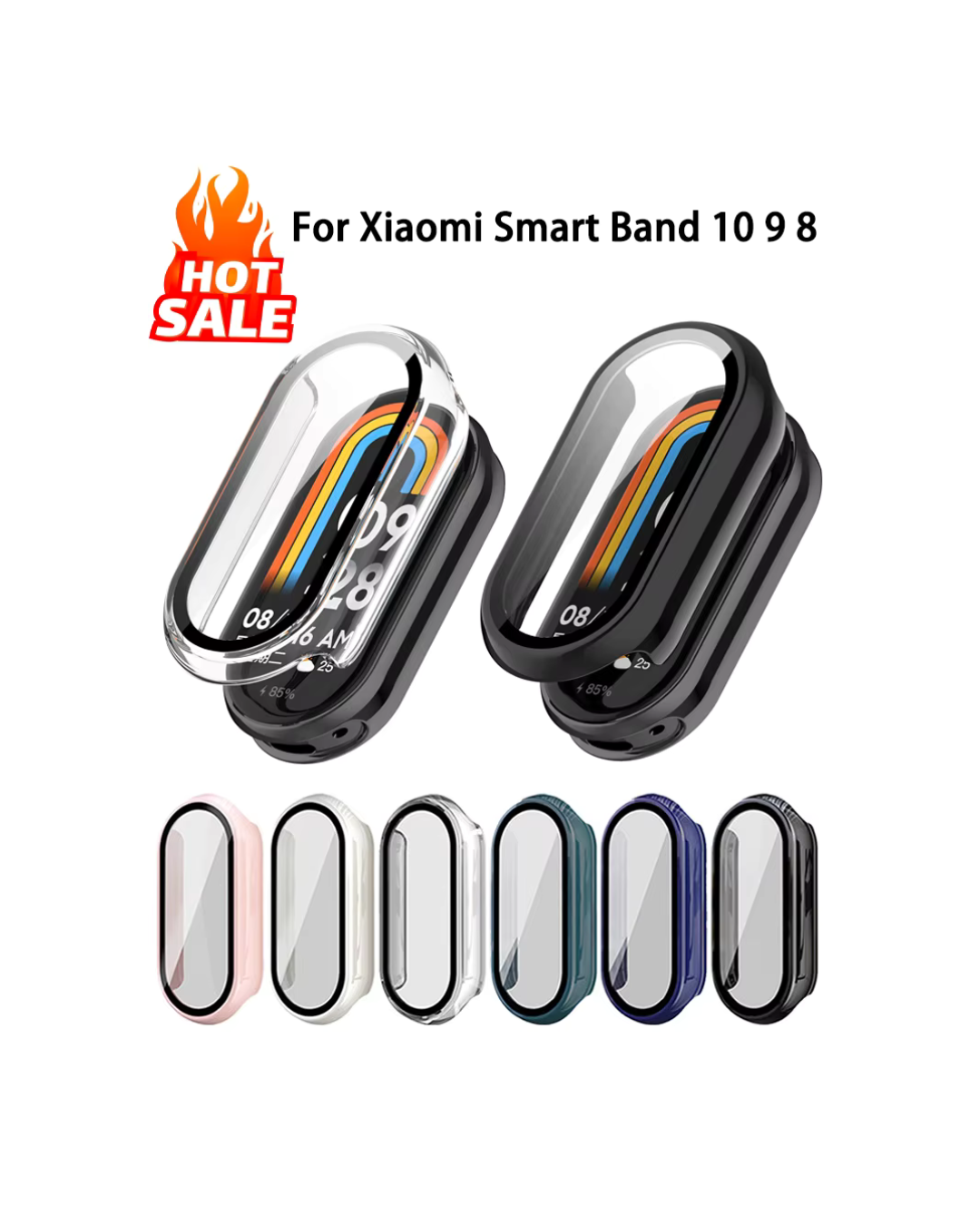 Xiaomi Mi Band 10, 9, 8 & 9 NFC 2-in-1 Tempered Glass + PC Shockproof Case for