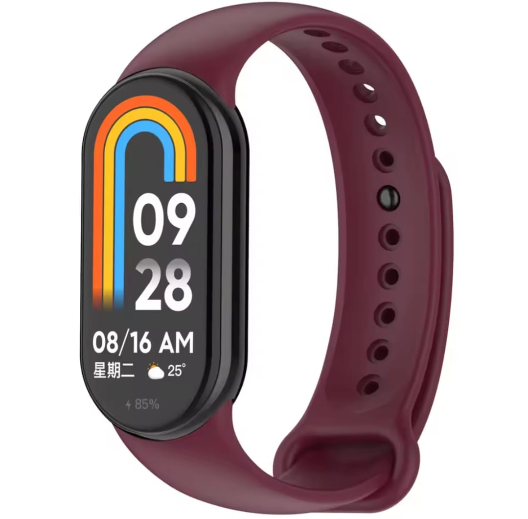Smartwatch with a maroon band on a white background