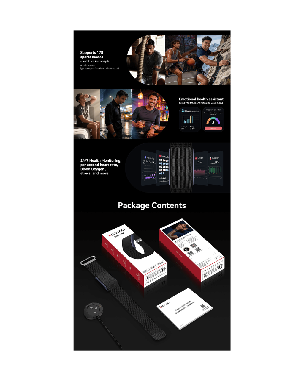 Kieslect BioKoop Health Tracker | Ultra-Light 12.9g Screen-Free Wearable | Heart Rate, HRV, SpO2 & Sleep Tracking