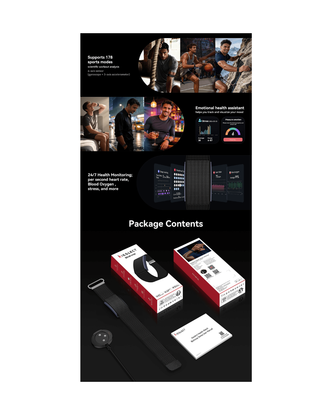 Kieslect BioKoop Health Tracker | Ultra-Light 12.9g Screen-Free Wearable | Heart Rate, HRV, SpO2 & Sleep Tracking