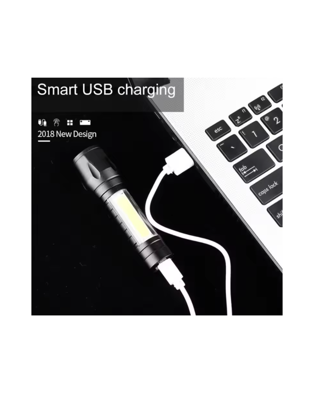 Portable LED Flashlight with Zoom | USB Rechargeable Mini Torch | XPE + COB | Waterproof Outdoor Light