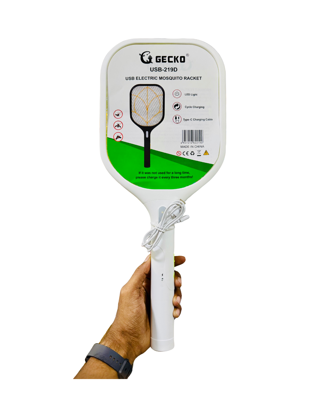 GRCKO Mosquito Racket with LED Light – Electric Mosquito Killer Type-C Rechargeable