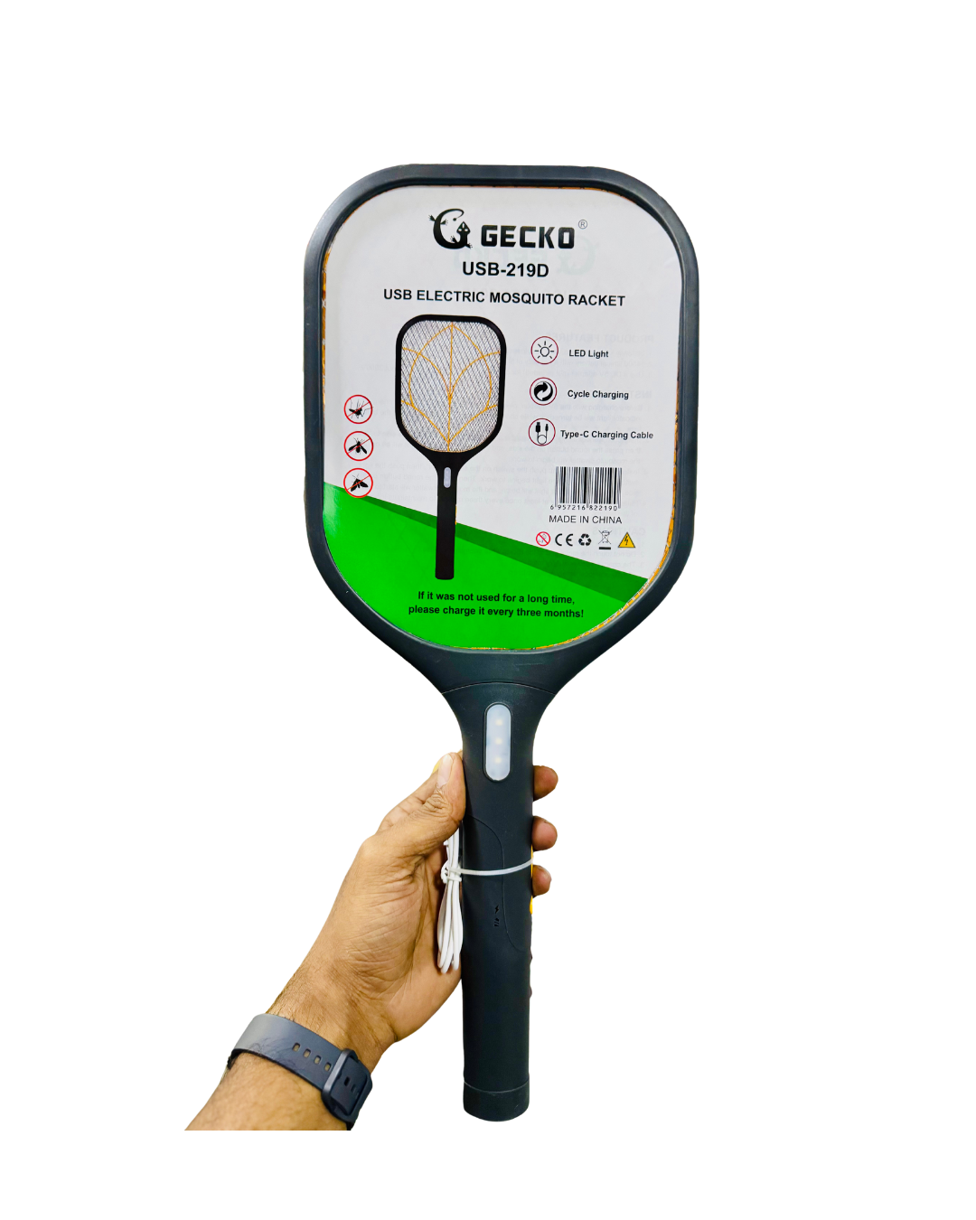 GRCKO Mosquito Racket with LED Light – Electric Mosquito Killer Type-C Rechargeable